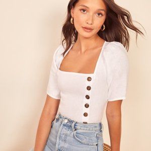 Reformation White Linen Leo Top with Buttons Size 2